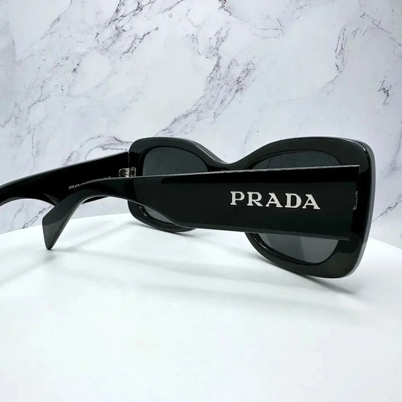 PRADA Sunglasses Black Oversized Square Acetate Letter Logo Italy Authentic - Picture 6 of 16